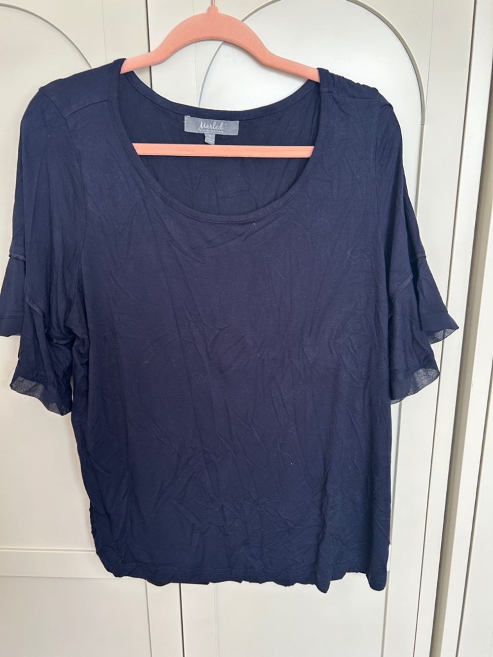 Women's Navy Short Sleeve Scoop Neck Top